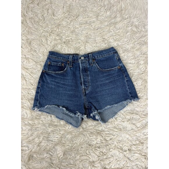 Levi's Premium 501 Jean Shorts Women's Button Fly Distressed Cut-Off Denim Sz 27 - Picture 1 of 10